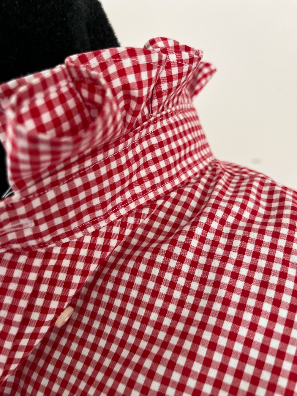 Refashioned Ralph Lauren Red and White Gingham Button-Down Ruffle Collar - Picture 3 of 6